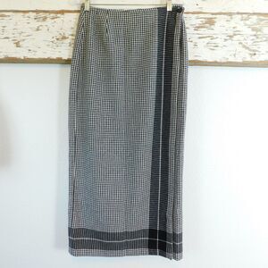 LizSport Liz Claiborne Wool Blend Black Houndstooth Wrap Skirt Sz 10 Vintage EUC